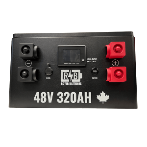 Royer Battery 48V 320Ah Front view showing terminals and built in Display